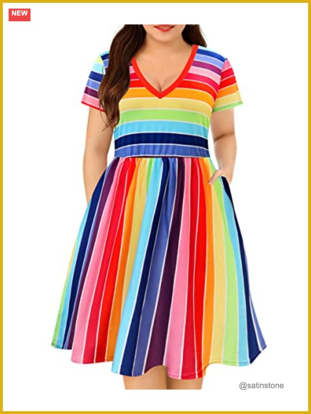 Plus Size Short Sleeve V-Neck A-Line Dress with Pockets